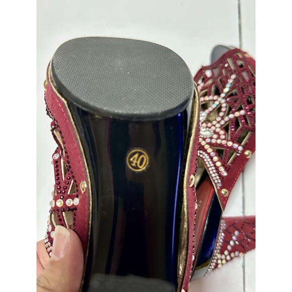 Grande Gaeller High Heel Rhinestone Burgandy Red Size 9 - Picture 8 of 11